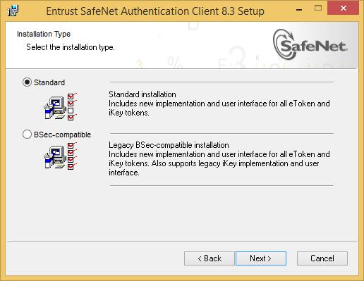 Installing your Entrust certificate on a token 12 Select Standard.