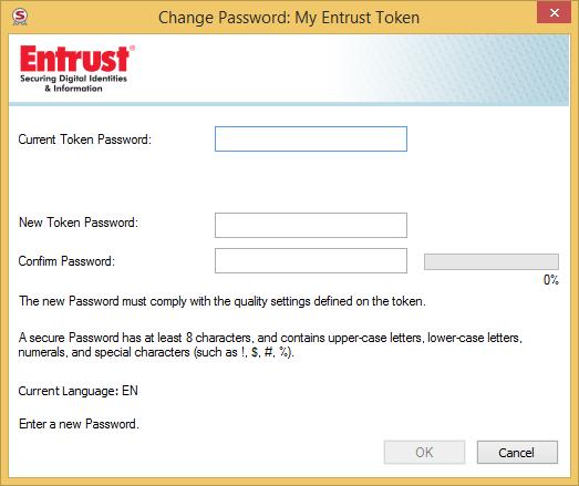 Installing your Entrust certificate on a token 6 In the Current Token Password field, enter the current token password.