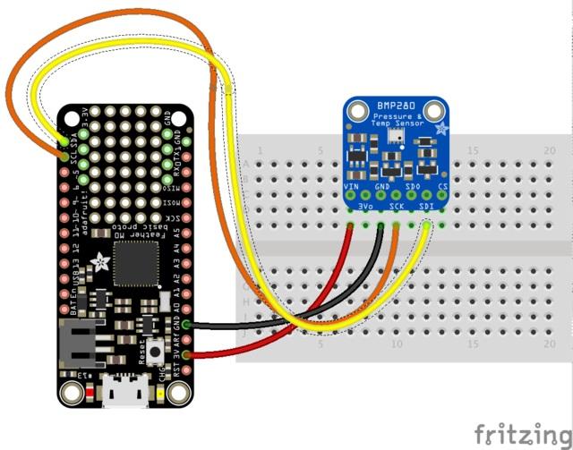 CircuitPython Test It's easy to use the BMP280 sensor with CircuitPython and the Adafruit CircuitPython BMP280 module.