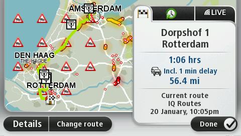 To change your route, for example, to travel via a particular location or to select a new destination, tap Change route.