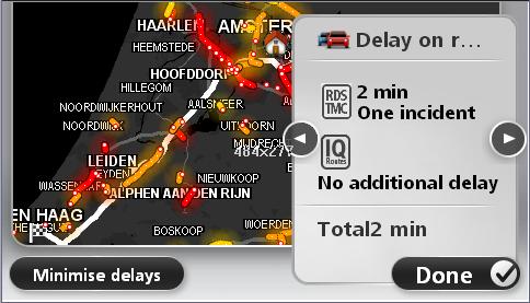 The Driving View is shown and a message is displayed telling you about traffic incidents on this route. The Traffic sidebar also shows any delays.