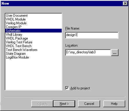The components shown in the menu depend on which device family was selected in the new project setup window different families use different schematic symbol libraries.