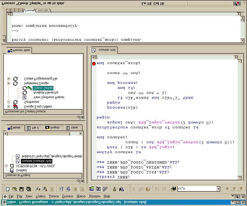 After entering the VHDL shown above and saving it, we see that the counter module has