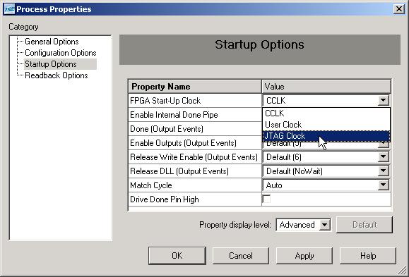Select the Startup Options tab of the Process Properties window.