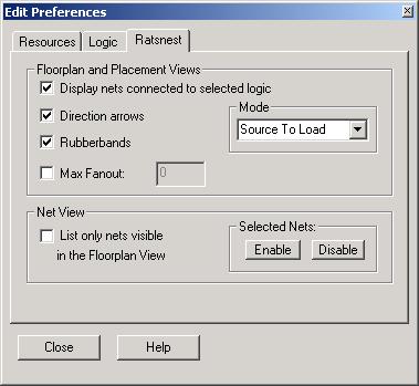 You can enable the display of the connections between I/O pins and CLBs by selecting the Edit Preferences menu item and