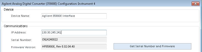 Only for 35900E A/D instrument: Click Get Serial Number and Firmware to get the corresponding entries.