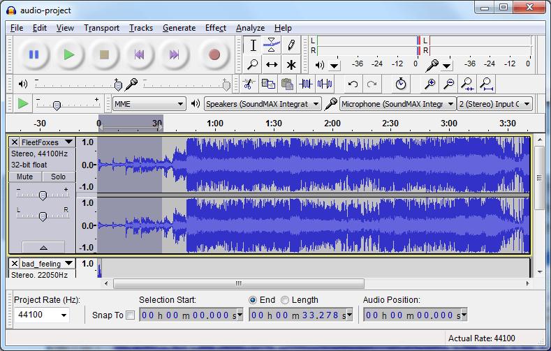 Trimming Audio Files 1. Click the Selection Tool button. 2.