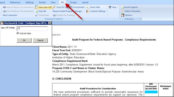 COMPLIANCE AUDIT PROGRAMS Note: The Configure Sign Off dialog opens only if it is the first time you are signing off and no sign off information has yet been
