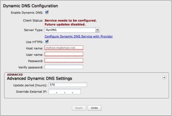 Enable Dynamic DNS: Enable this option only if you have purchased your own domain name and registered with a Dynamic DNS service provider. Server Type.