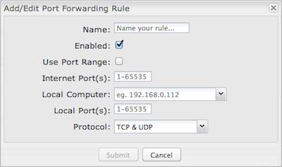 Port Forwarding Rules A port forwarding rule allows traffic from the Internet to reach a computer on the inside of your network. For example, a port forwarding rule might be used to run a Web server.