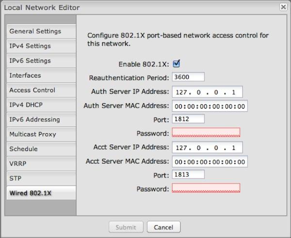 Wired 802.1X Wired 802.1X: (requires hardware version 2.0) This allows you to configure an authentication server that will accept authentication requests from devices attached to wired Ethernet ports.