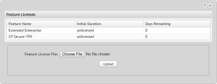 Once you have obtained the feature license file, upload the file to enable the feature. A reboot is required after uploading a feature license file.