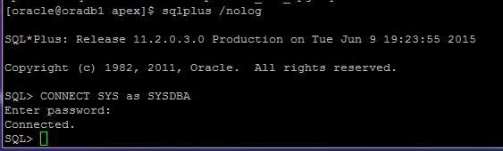 INSTALLATION OF APEX VERSION 5.0 Download From: http://download.oracle.com/otn/java/appexpress/apex_5.0.zip Unzip Distribution Unzip apex_5.0.zip Change to the apex folder gets created when you unzip the file Start a sqlplus session as sys Development Environment Install: @apexins.