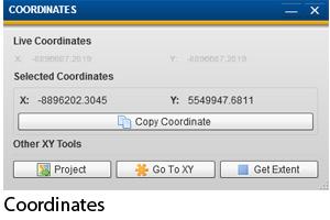 Printed Documentation user selects a new location on the map. The "Copy Coordinate" button will copy the coordinates to the user's clipboard.