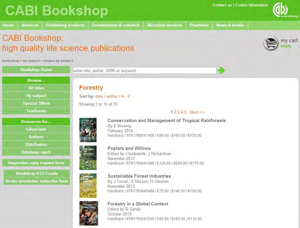 Search box Sort menu My cart Page scrolling Book list Above shows the Bookshop page that will be displayed.