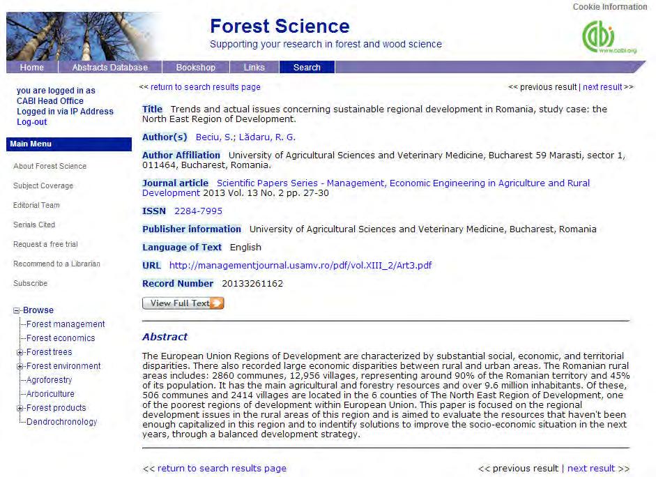 Viewing records To view the full details of the abstract record click on the green title from the article header in the results box.