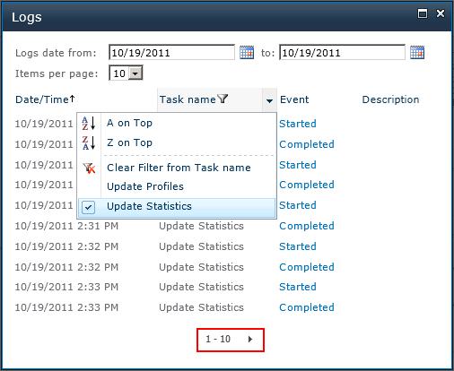 - Logs section shows general statistics for increase of the Product s log, clicking View Logs button pops up a window with the product s log: You may use navigation links at the bottom of the window