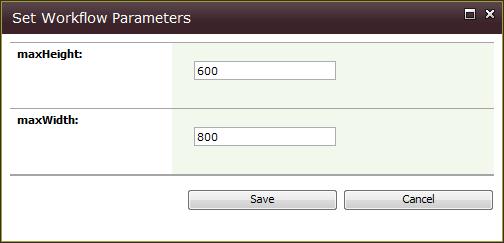 Clicking the Set Workflow Parameters button opens a pop-up window for input of parameters of the workflow: Defined