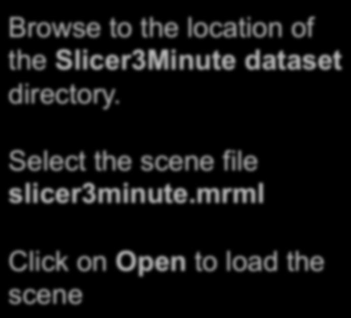 Slicer4 Minute Tutorial: Load a Scene Browse to the location of the Slicer3Minute dataset