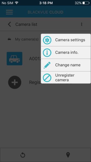 How do I adjust the privacy and sharing settings for each camera? 1. Login to the BlackVue C app. 2. Select BLACKVUE CLOUD. 3.