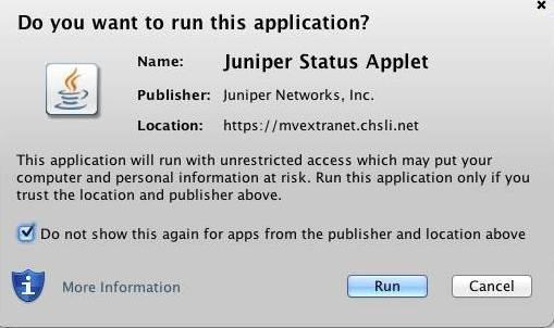 You may see a Java prompt asking if you want to run the Juniper