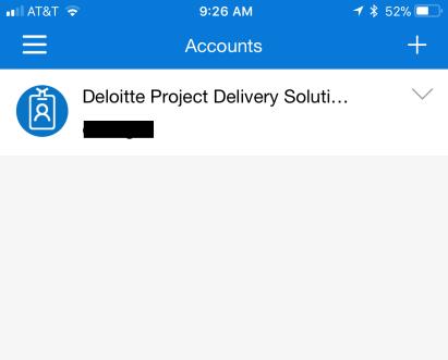 7. From your mobile device, you should now see a new account named Deloitte Project Delivery Solutions in the Authenticator app.