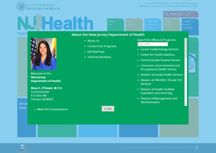After designing the new Department home page and Healthy New Jersey 2020 website, DOH worked collaboratively with