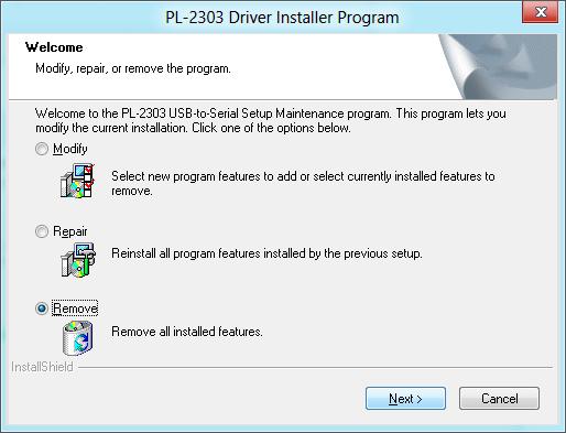 Look for the PL-2303 USB-to-Serial program and click the Uninstall (Remove) button. 2.