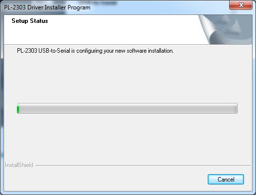 3. The PL-2303 Driver Installer program will then start to install the drivers needed. 4. Click the Finish button to close the InstallShield program.