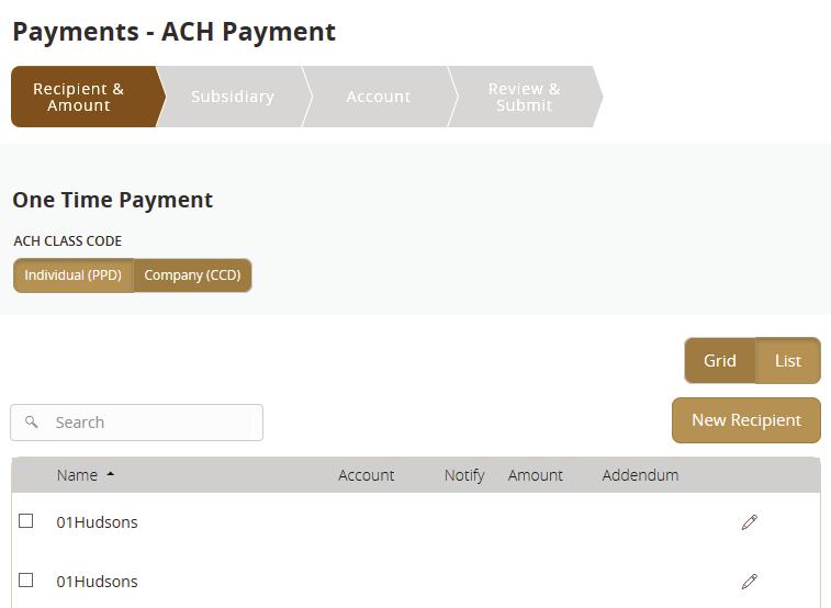 ACH Payment For this example, we chose ACH Payment.