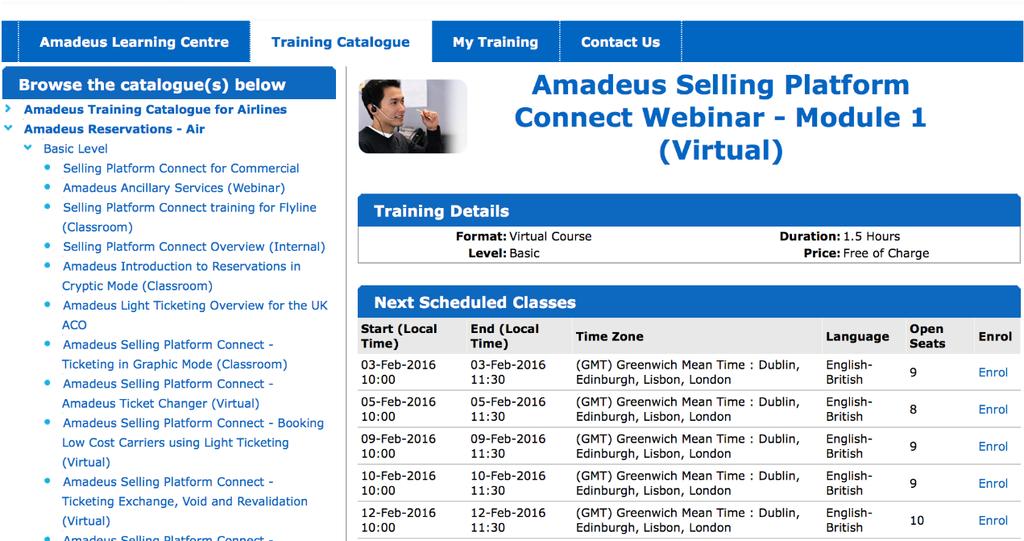As an introduction to Selling Platform Connect we are providing the Amadeus Selling Platform Connect Webinar - Modules 1 and 2 (Virtual) webinars (shown below).