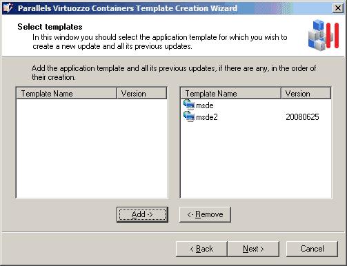 Managing Templates 45 Note: You can create an update for one application template at a time.