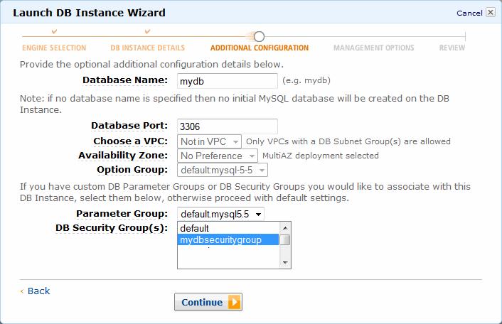 Launch an Instance You provide a database name so that Amazon RDS will create a default database on your new DB Instance.