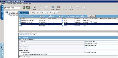 BACKINT Job Status BACKINT Job Status After a backup or restore job is submitted to Arcserve Backup by BACKINT, you can monitor the status of the job from the Arcserve Backup Job Queue window.