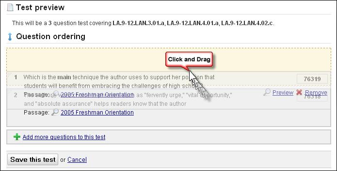 Clicking on the link will return the user to the Find questions for a test page, where more questions can be added using the same process. 31.