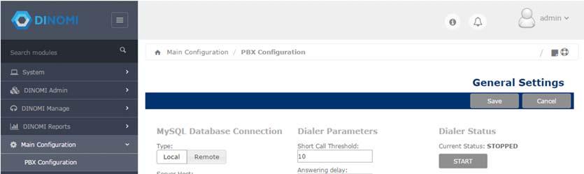 Configure a remote PBX connection Now, go to Main configuration PBX Configuration menu, to set the parameters to connect to an external PBX.