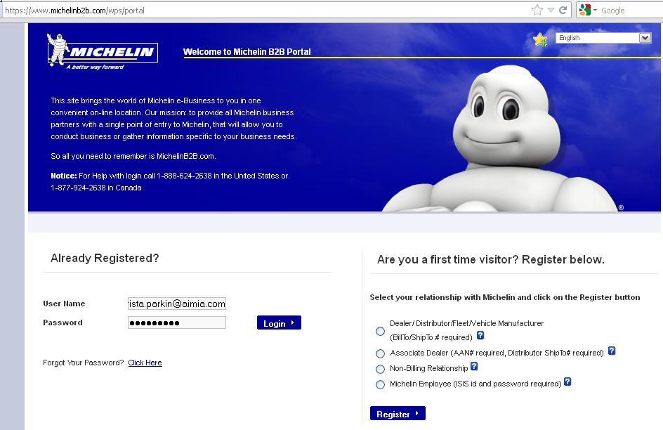 User Name and Password to access the member s website at www.michelinb2b.com 11.