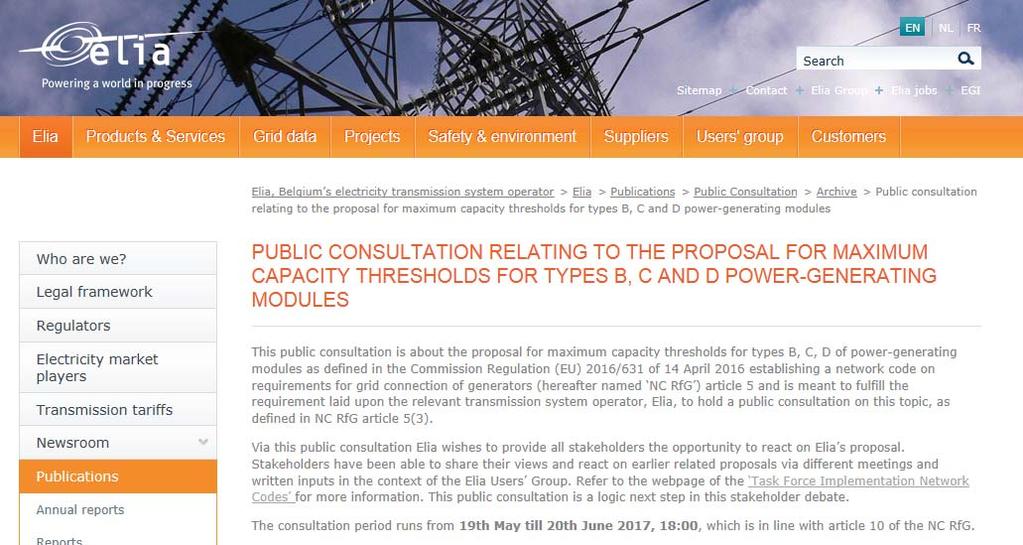 Elia Publications Public Consultation