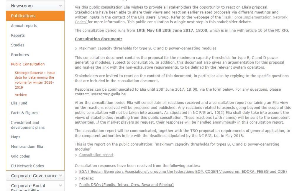 Elia Publications Public Consultation