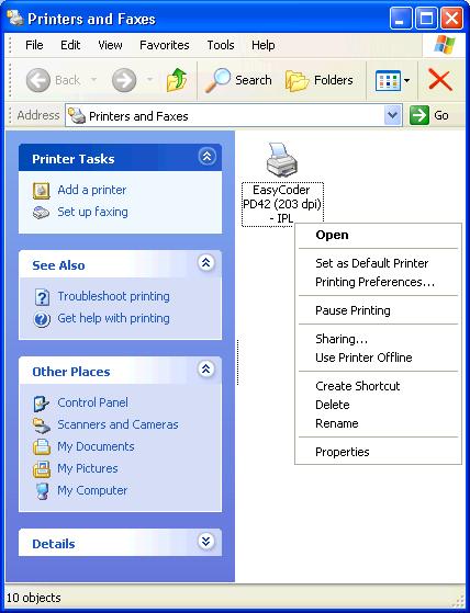 Configuring the Intermec InterDriver 1. Go to Start > Printers and Faxes. 2.