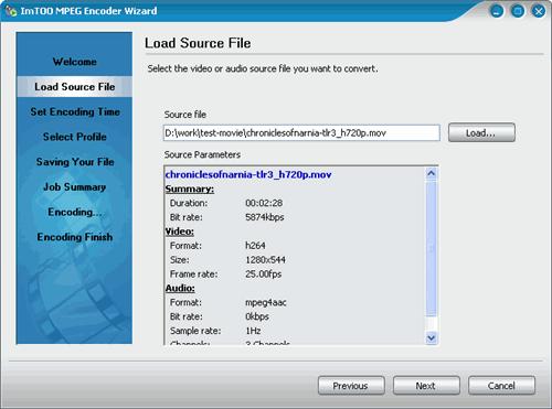Then, the audio/video parameters of the loaded file will be shown in the "Source Parameters" box.