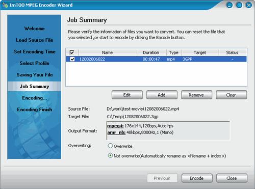 5.2.6 Job Summary Check the settings and click the button to step into the "Encoding" window to start the conversion process.