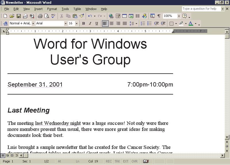 WD 32 Microsoft Word 2002 Figure 1.31 Print Layout view 3.