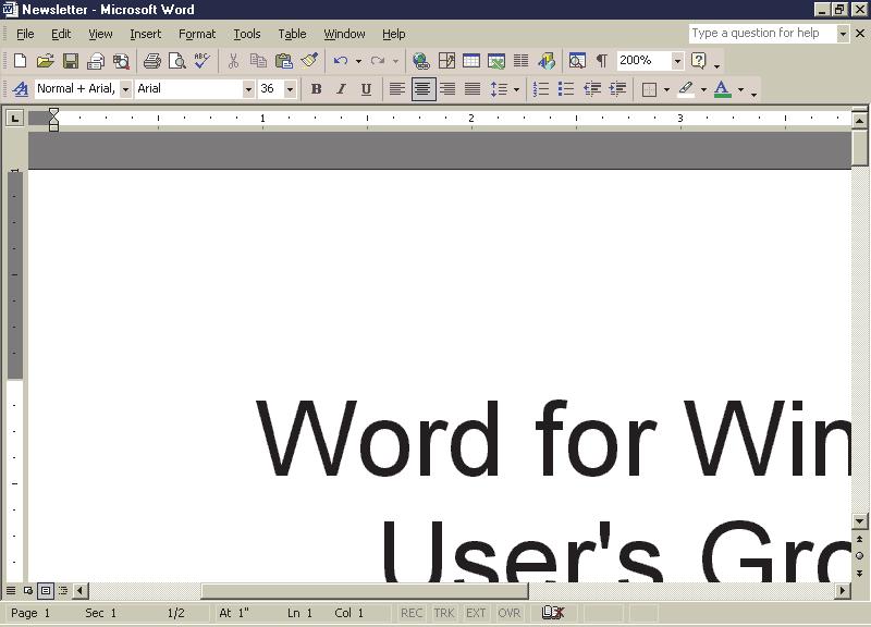 WD 34 Microsoft Word 2002 practice> You will now practice zooming the display. Ensure that you ve completed the previous lesson and that the Newsletter document is displaying. 1.