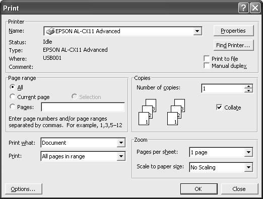 Printing 3 You can print documents using Windows or Macintosh OS X 10.2.4 to 10.4.x. This chapter tells you how to select print settings, print, and monitor your print job.