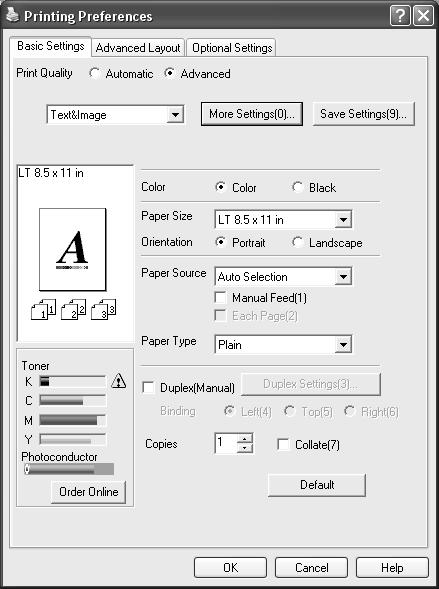 6. Make sure the Paper Type and Paper Size settings match the paper you ve loaded. 7. Select your document or image orientation. 8. To print double-sided, select Duplex (Manual). 9. Click OK. 10.