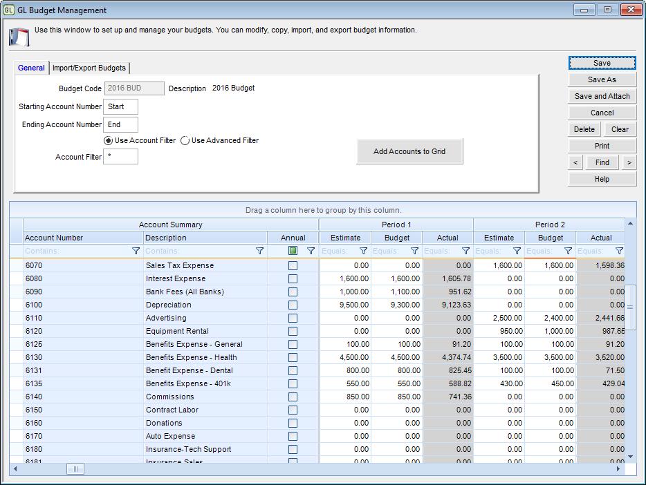 You can view and monitor the account budgets by printing reports specific to budget information (see Budget Performance Report on page 73 and Budget Reports on page 74).