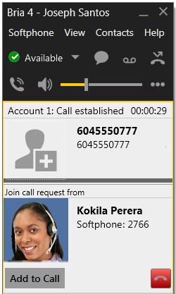 Receiving a Request to Join Another member of your workgroup may request to join one of your phone calls. The request appears within the current call panel.