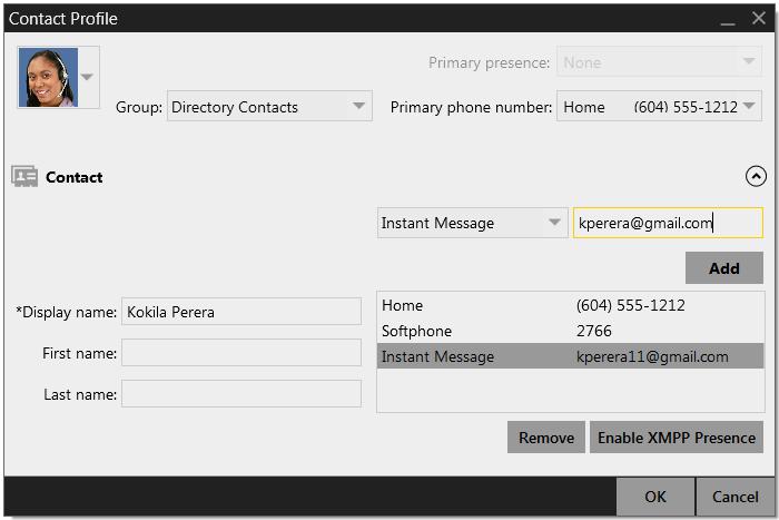 Bria 4 for Windows User Guide Retail Deployments Example Contact with an XMPP Address This example shows how to add