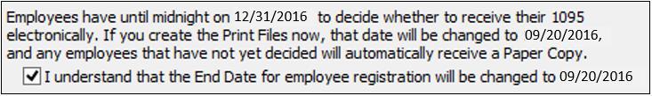 This screen may appear if you selected to allow employees to choose between a paper and electronic copy of their 1095s.